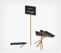 Меловая табличка WOODSTICK на палочке — Универсальный комплект черных меловых табличек на деревянной ножке и мелового маркера